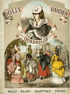 19th century colored illustration of Dolly Varden dresses