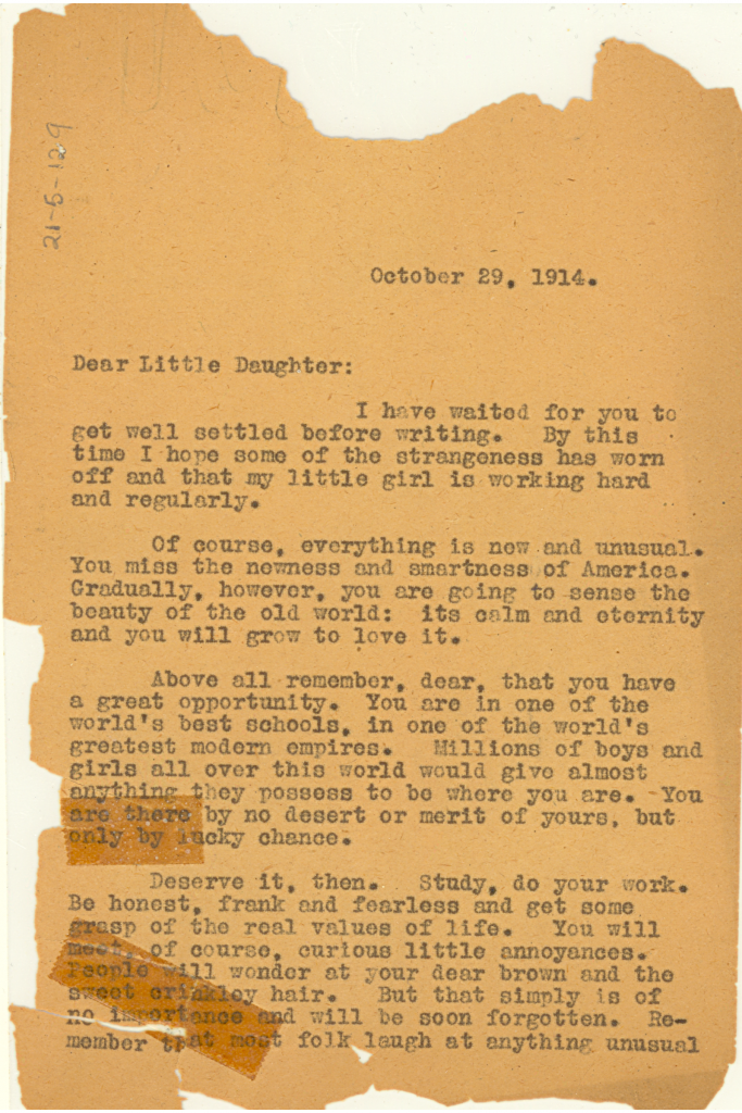 a typewritten letter on old torn paper
