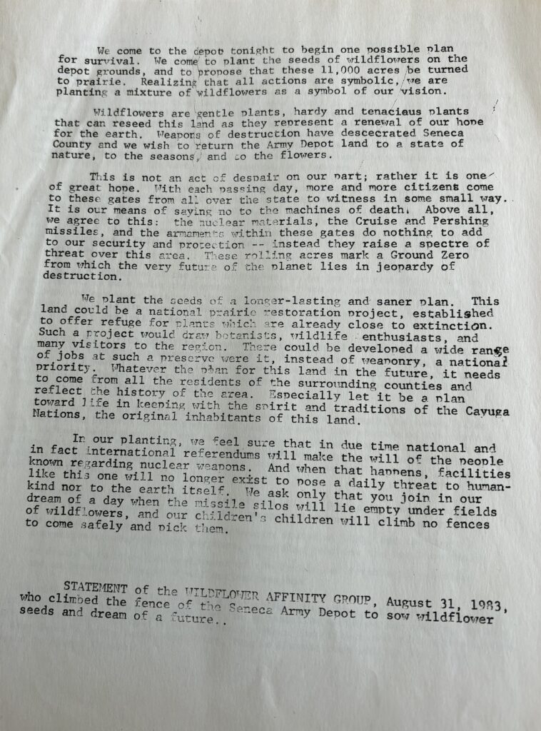 Document that mentions planting wildflowers on depot land