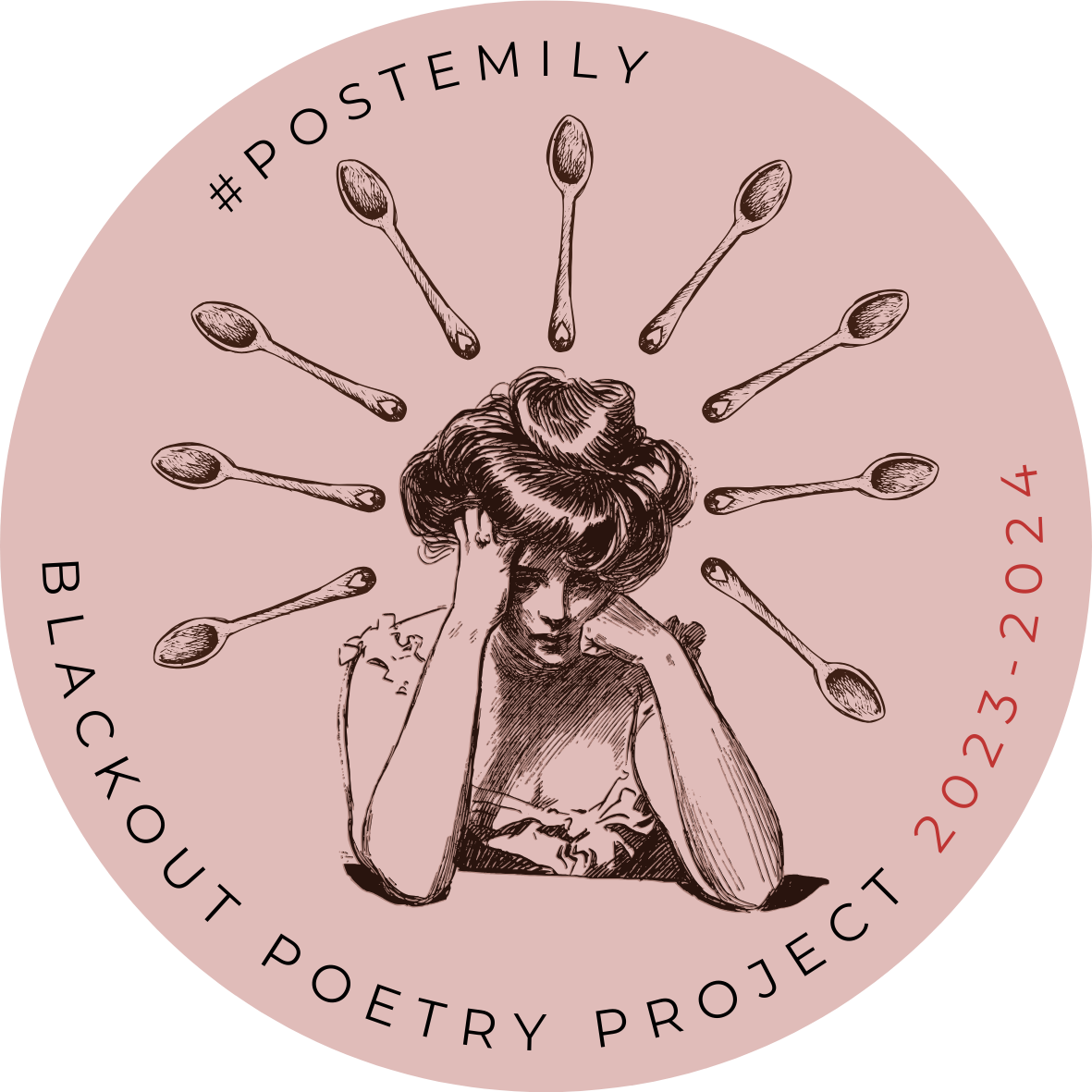 post emily logo depicting a victorian woman surrounded by spoons