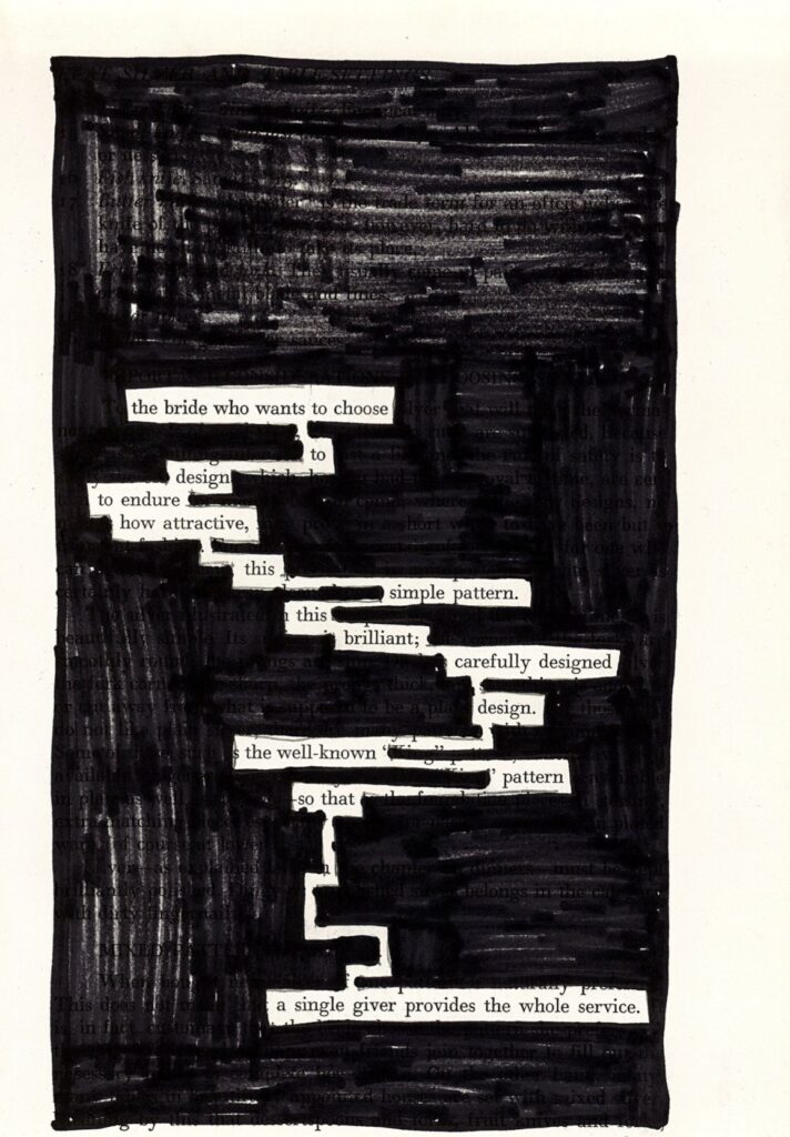 The page is colored entirely black except for the words of the poem, which are connected with thin bits of un-colored space. 