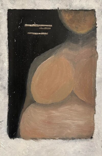 This is a blackout poem using TS Eliot's work as base text. The image is of a nude torso with breasts.