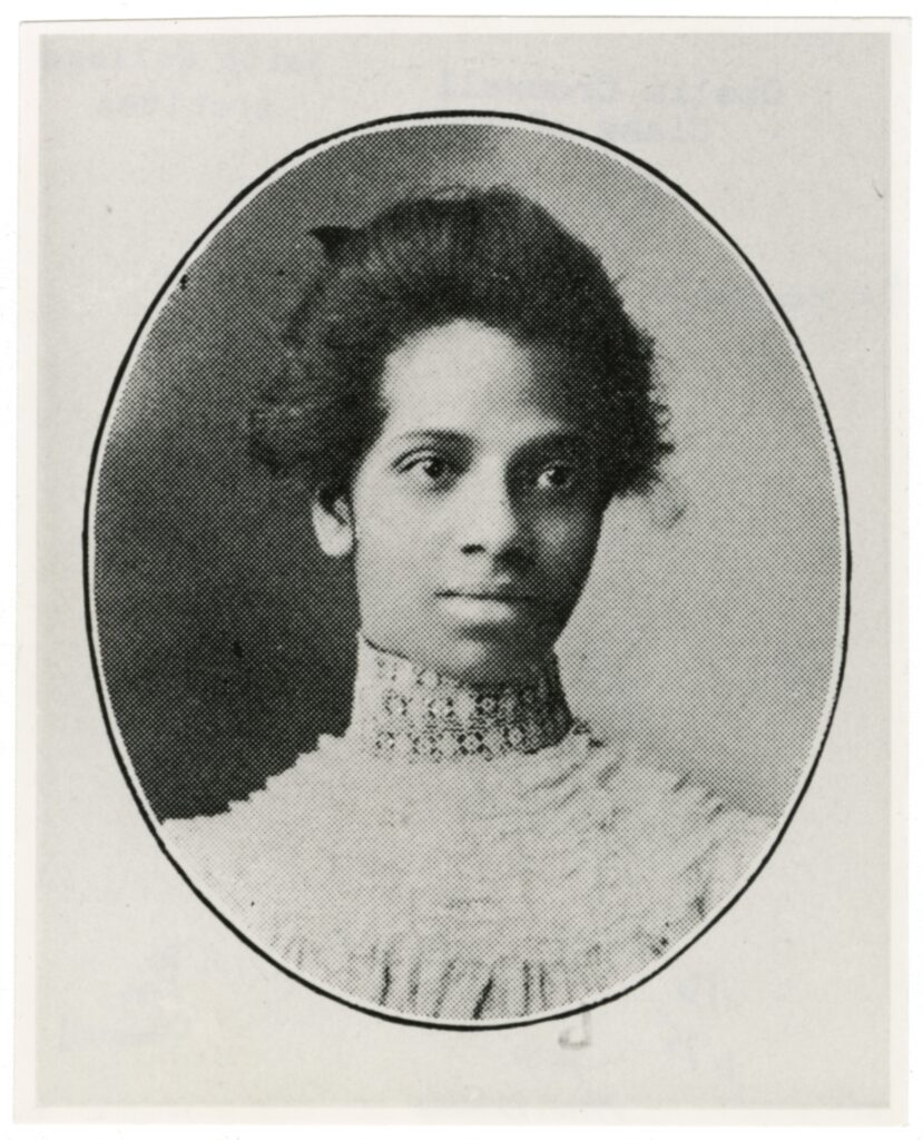 Black-and-white photographic print of a portrait of Otelia Cromwell (Class of 1900) from the 1900 Smith College Yearbook.