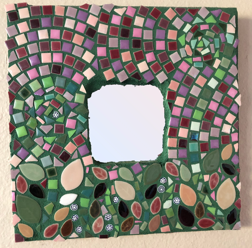 green and pink mosaic mirror
