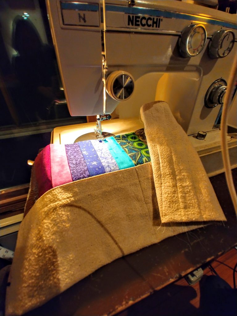 fabric in a sewing machine