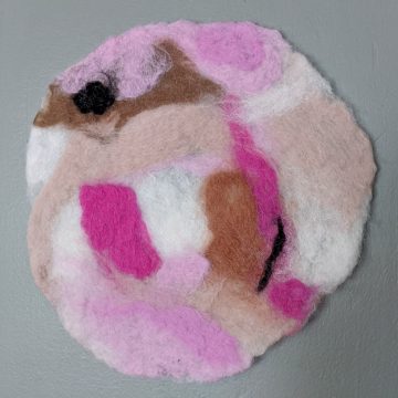 pink, brown and white wool felt painting