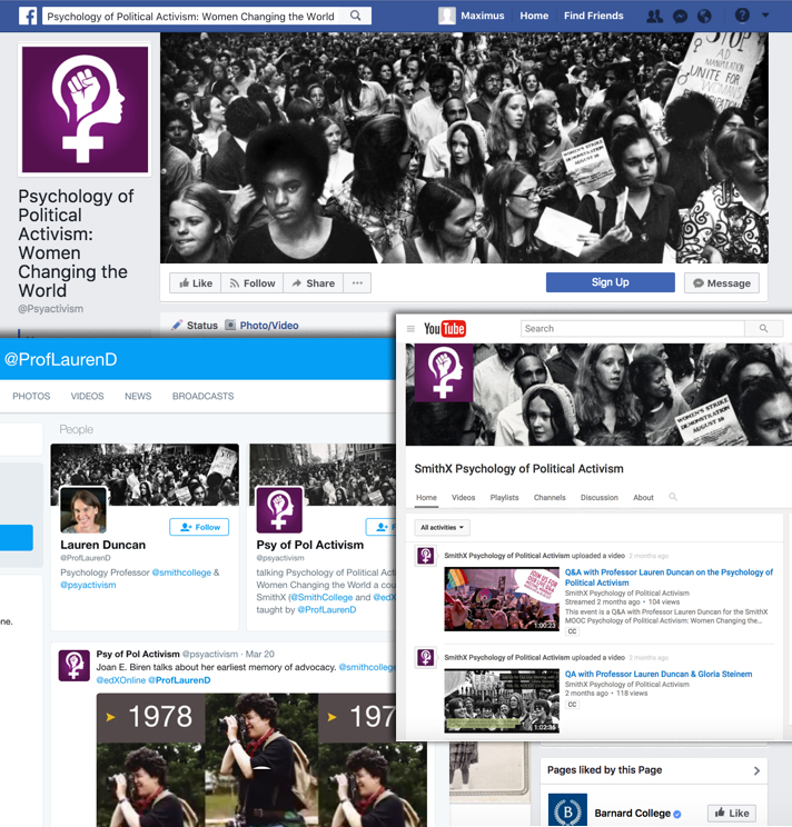 Social Media montage showing Psychology of Political Activism social media presence. 