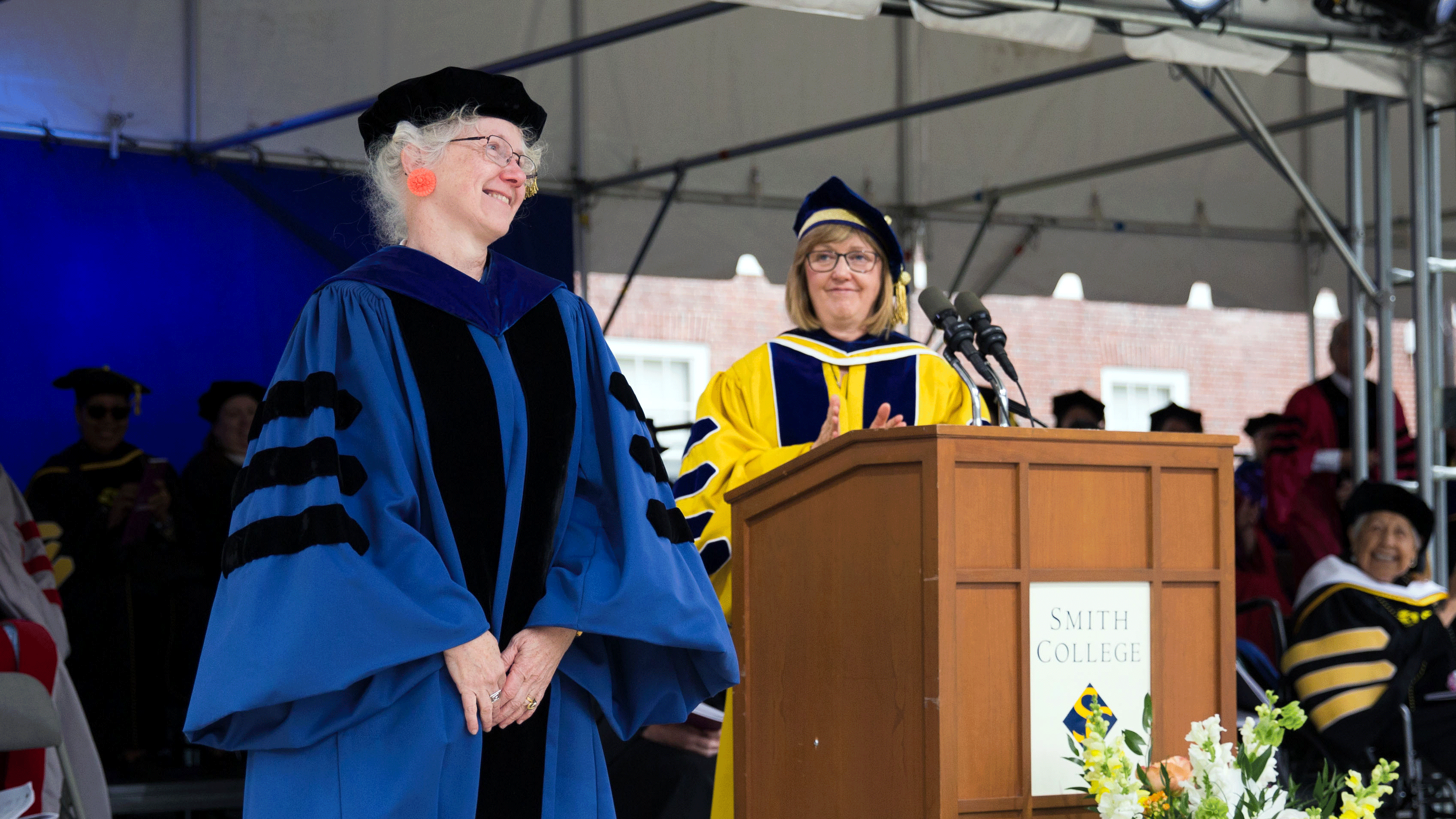  Smith College Commencement 2017. Photo of Dean Margaret Bruzelius and President Kathleen McCartney 