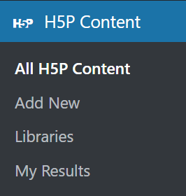 An image of the H5P menu in WordPress
