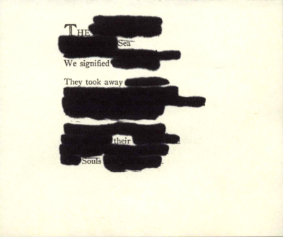 A blackout poem made from half a page of poetry by Emily Dickinson. Portions of the poem are crossed out in black marker to create the blackout poem.