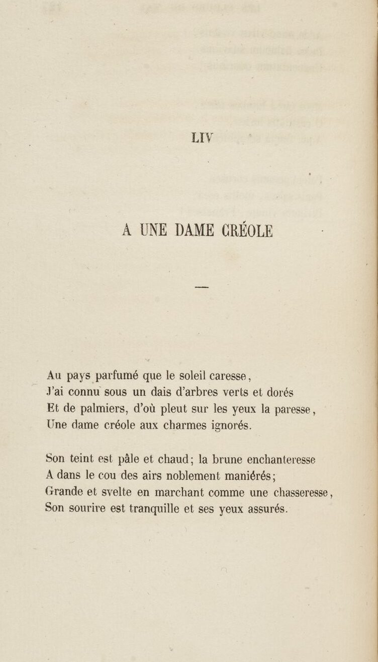 Le poème « À une dame créole » par Charles Baudelaire.