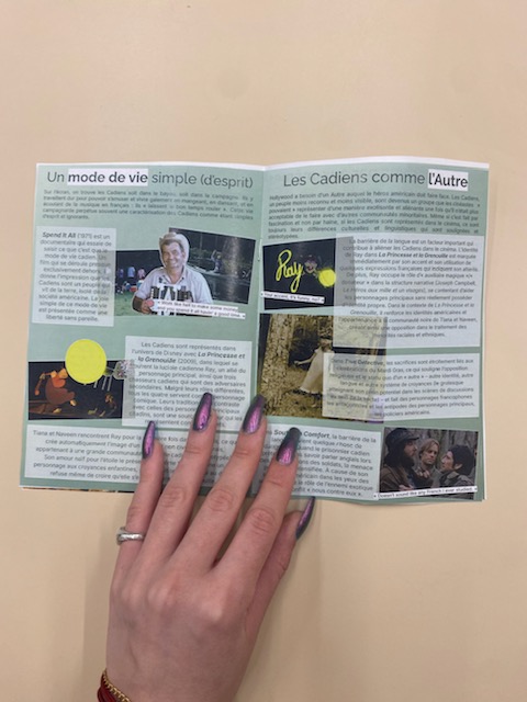 La quatrième page du zine avec la section « Un mode de vie simple (d'esprit) » et la cinquième page du zine avec la section « Les Cadiens comme l'Autre ».