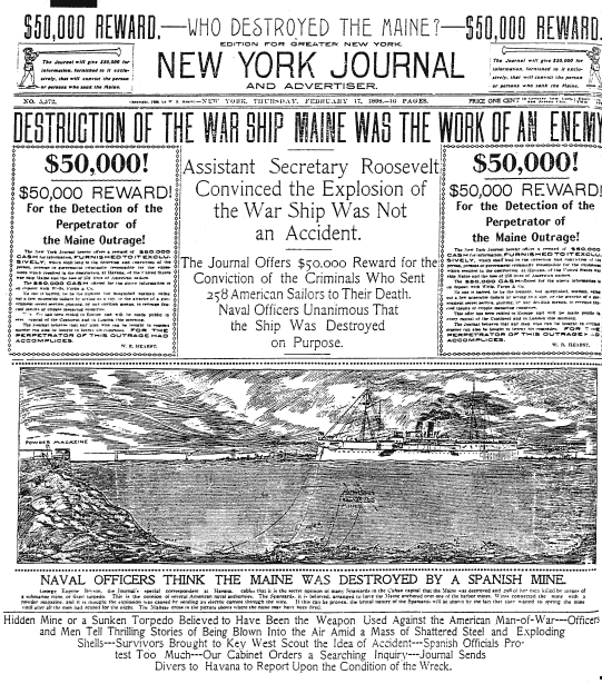 New York Journal headline declaring Spanish Treachery.