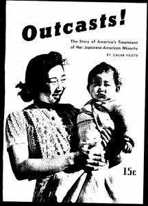 cover of pamphlet titled "Outcasts!" cover shows adult woman holding a baby