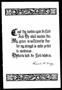 image of page from YWCA anniversary program showing a prayer with Miss Dodge's signature
