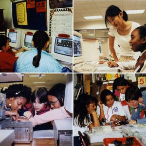 four images of girls participating in the YWCA TechGyrls programs