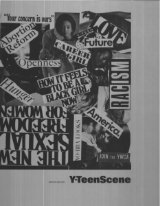 digitized image of a Y-Teen Scene cover that is a collage of words and pictures 