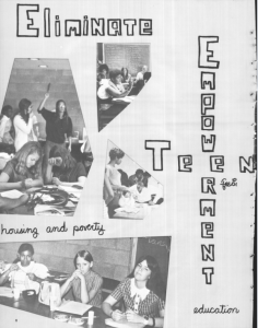 digitized page from Y-Teen Scene with photograph collage and the words teen empowerment on the right side
