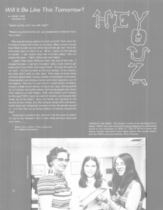 digitized page from Y-Teen Scene titled hey youz with text of a poem and a photograph of y-teens