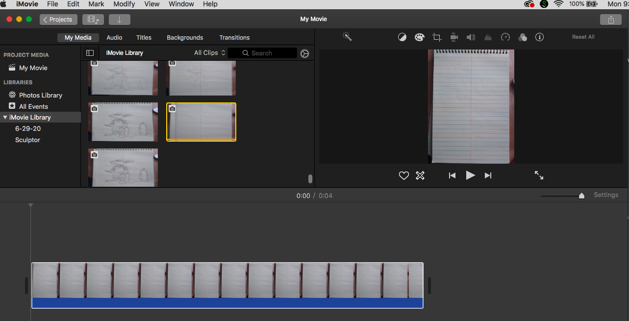 An image of the iMovie workboard