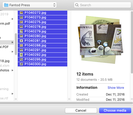 Highlighted files being uploaded into media.