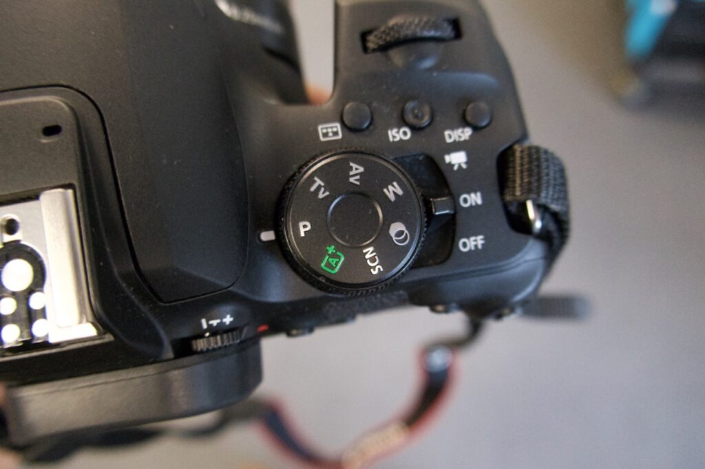 Camera dial set to "P" mode