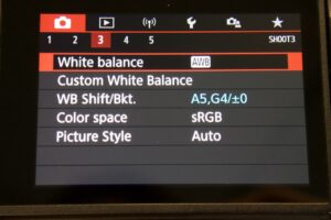 White balance menu