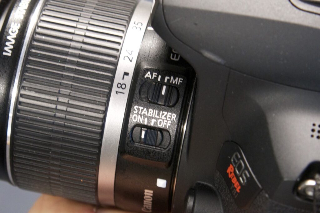 Manual focus switch on Canon camera