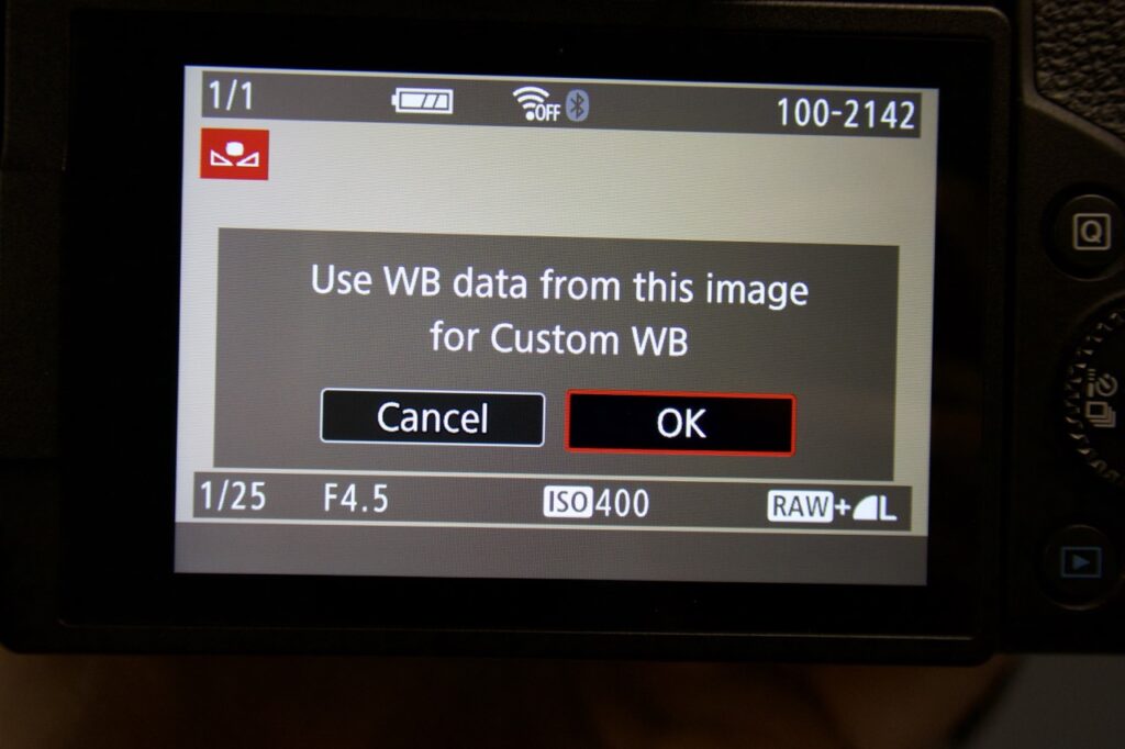 Confirmation menu for custom white balance