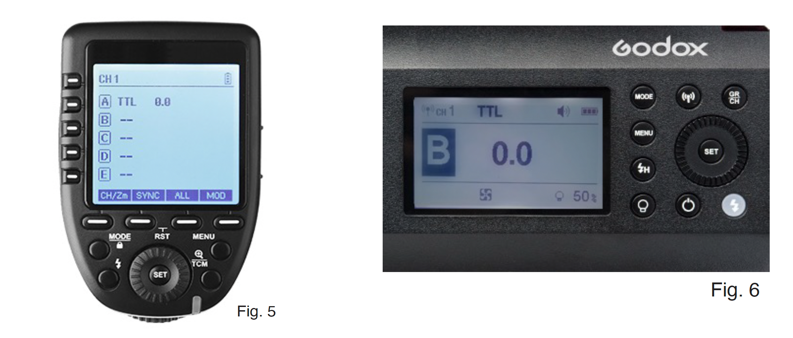 Fig 5: Wireless flash trigger, Fig 6: CH button on the strobe