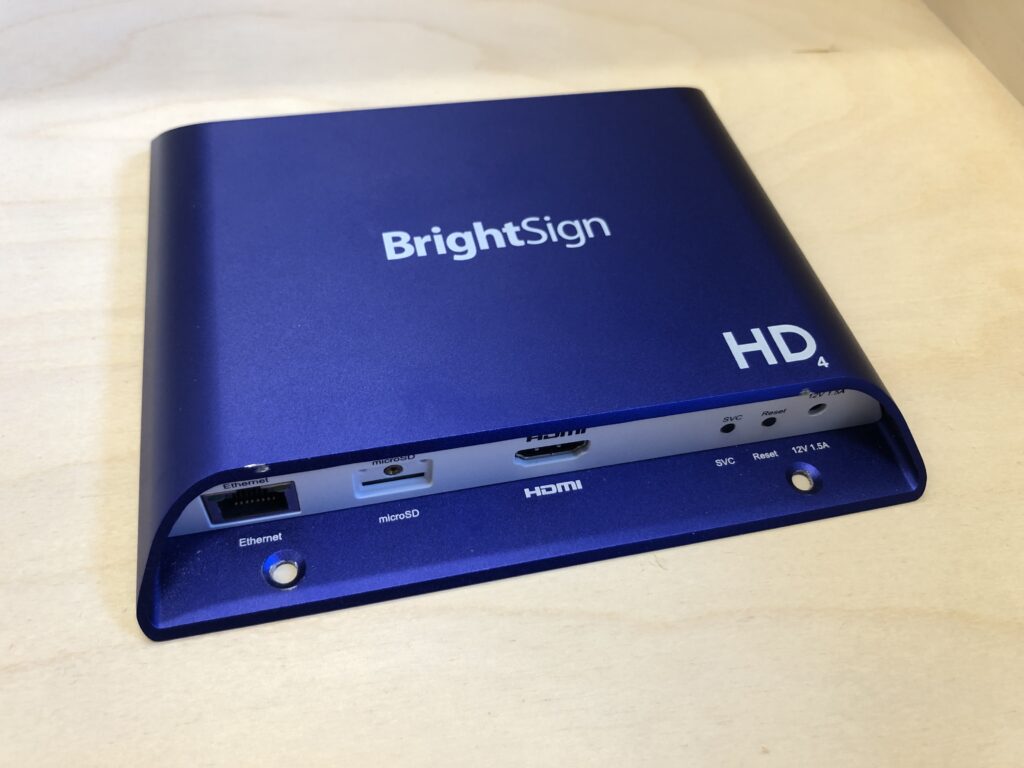 BrightSign player sitting on a tabletop