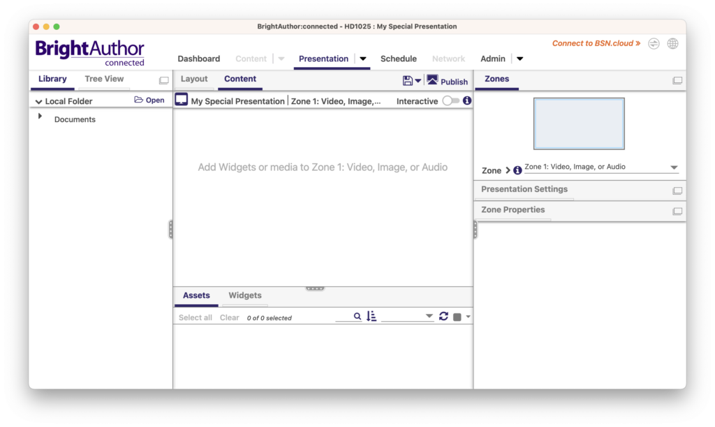 BrightAuthor software Content page