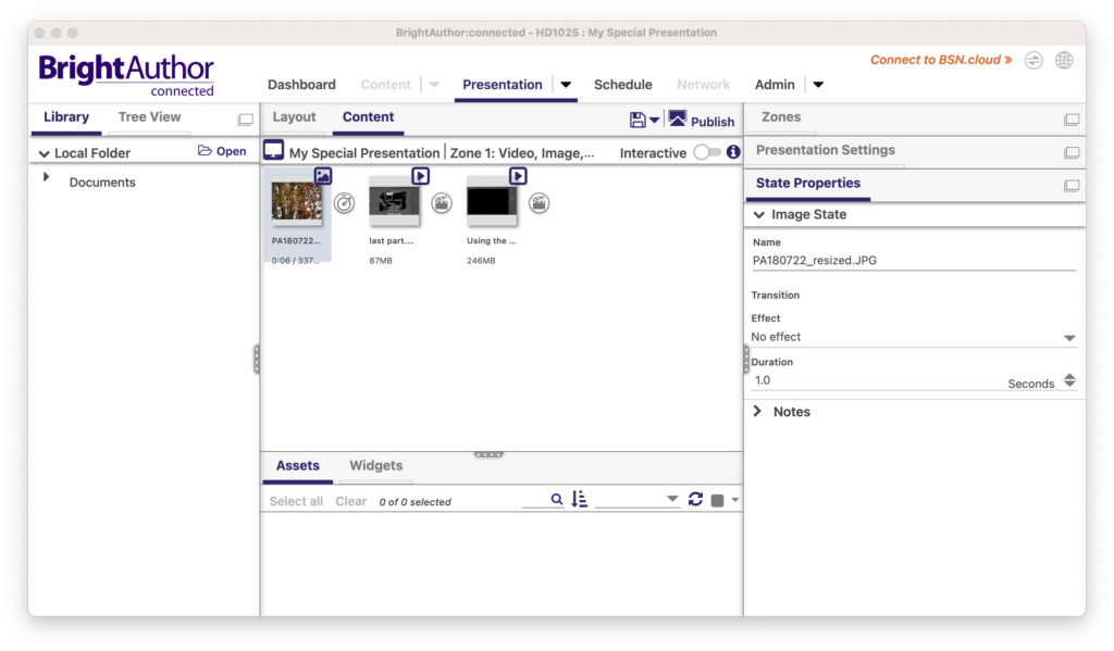 BrightAuthor software content page