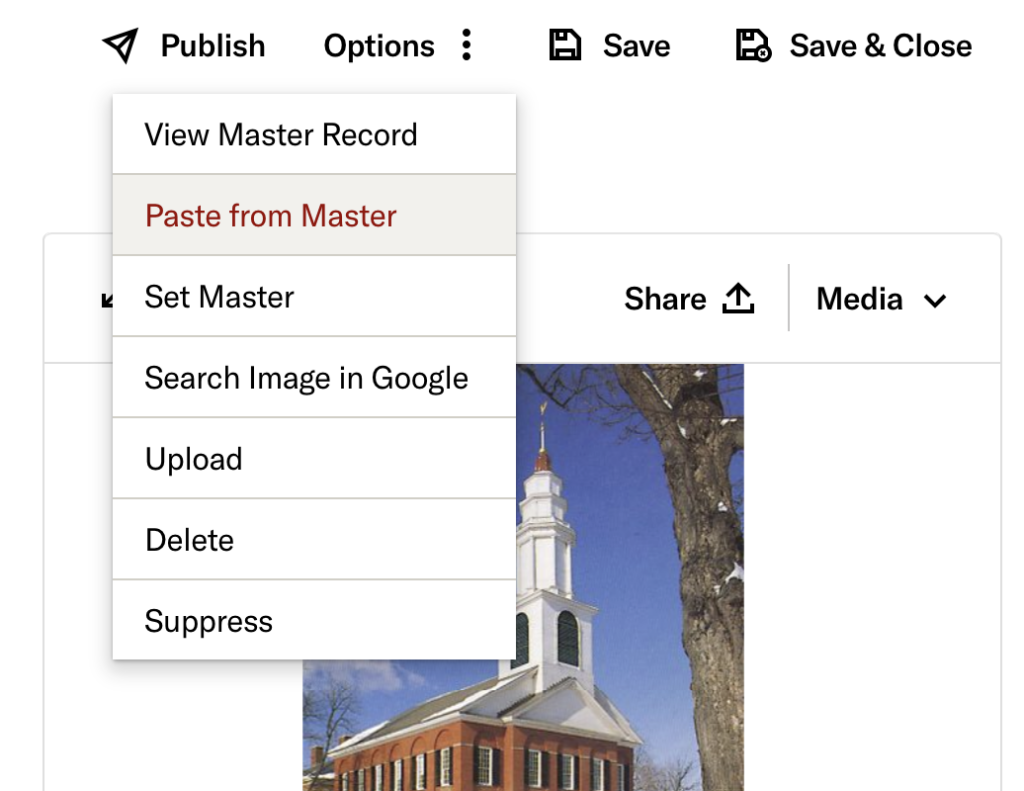 paste from master is the second option in the options menu