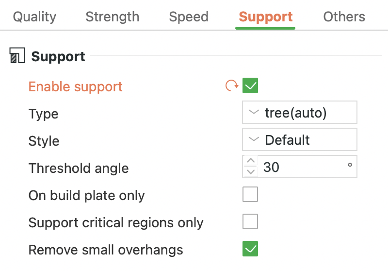 support settings