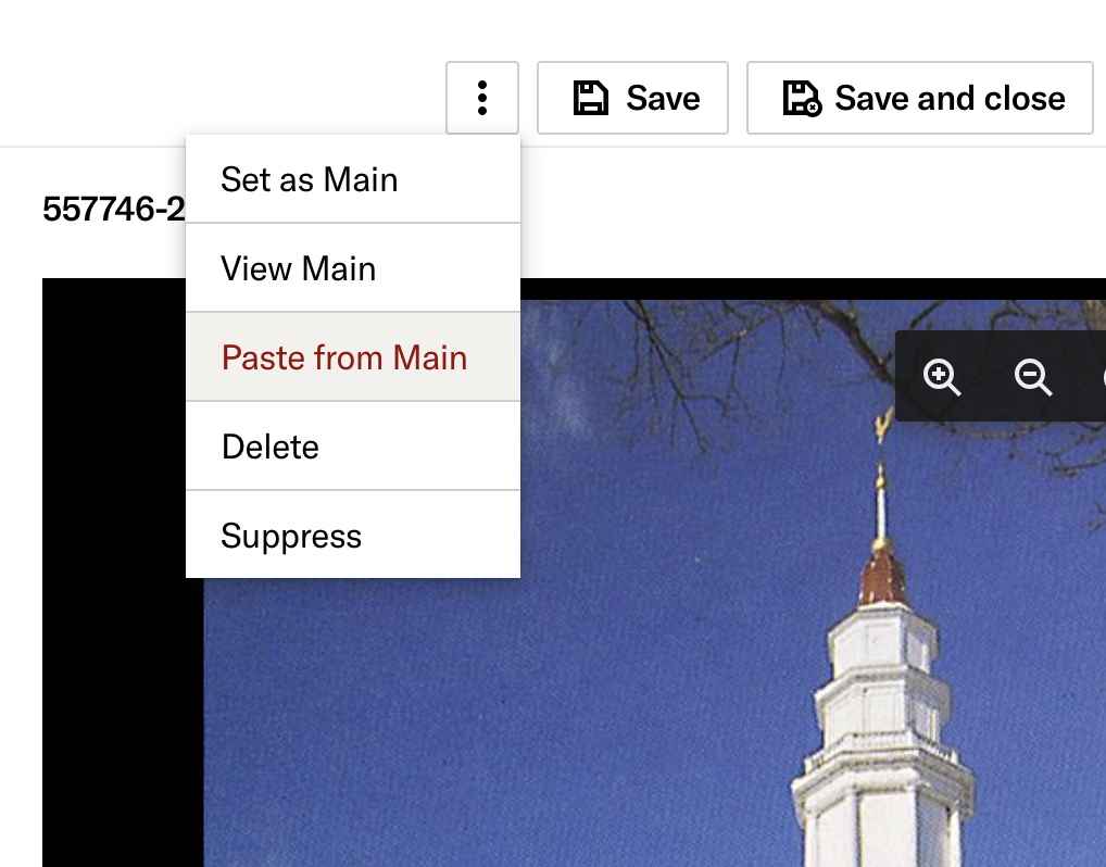 "Paste from Main" under "Options" menu