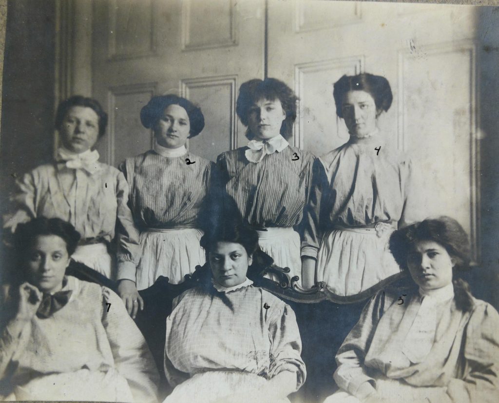 Image of a group of girls looking into the camera. There are hand-drawn numbers on each person.