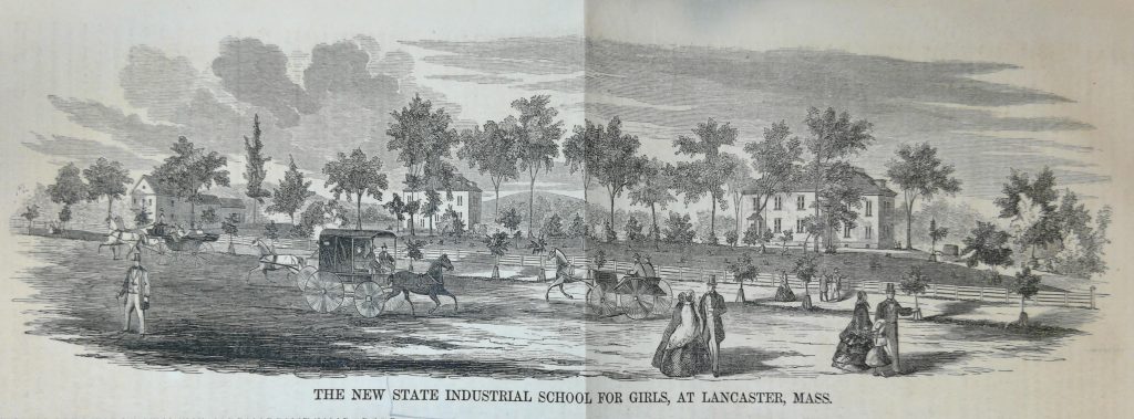 Newspaper sketch of people, horse-drawn buggies, and Lancaster's buildings.