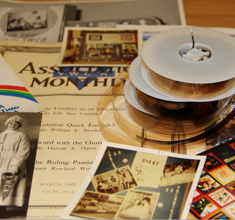 photograph of archival materials on a table.