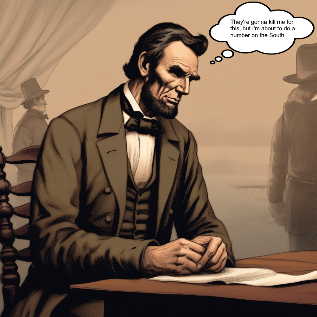 Lincoln signing some things into law, like the Emancipation Proclamation