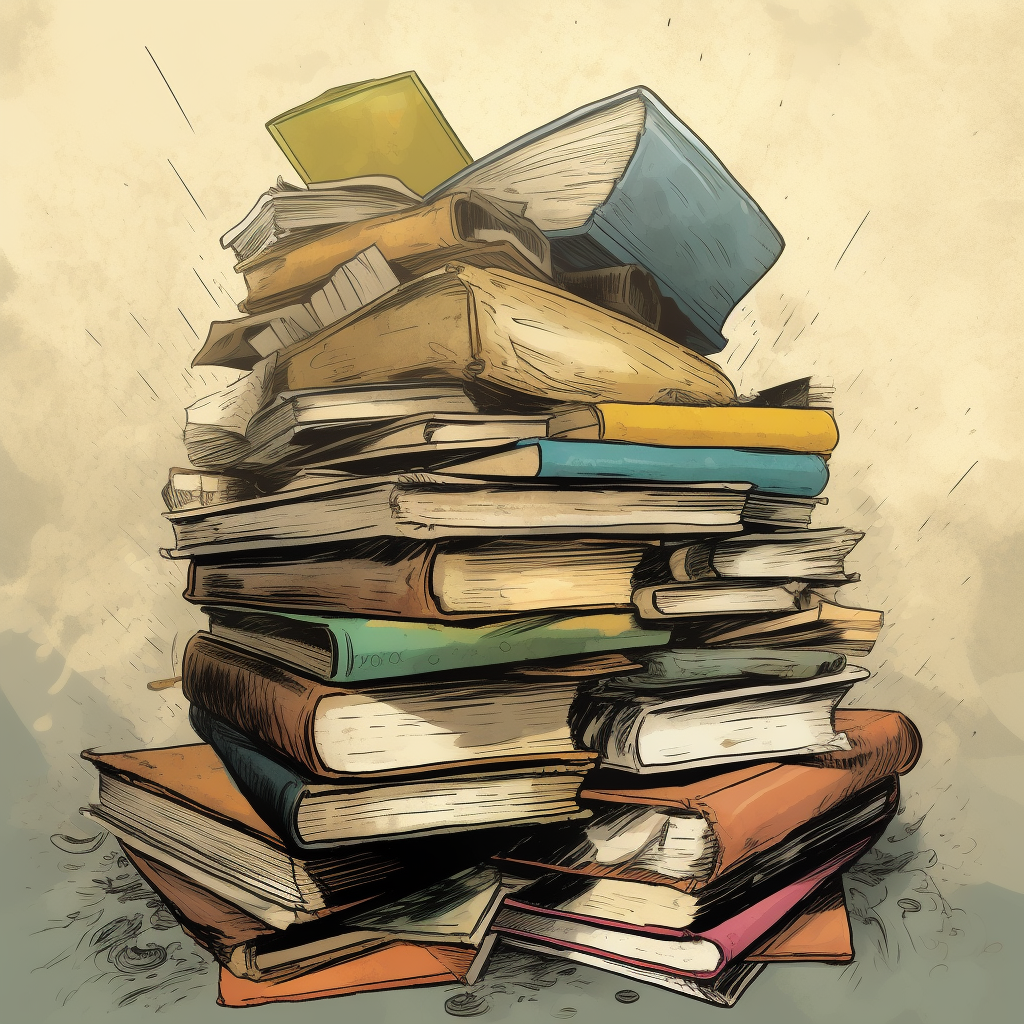 A stack of books cartoon illustration
