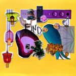 Picture of a collage with text that reads "Find". The collage is on a yellow background and features images of lamps, music equipment, flowers, plants. 