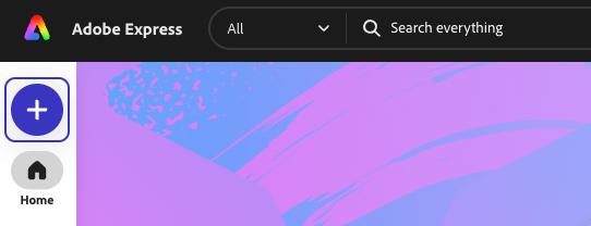 The adobe express page displaying the purple Quick Action button