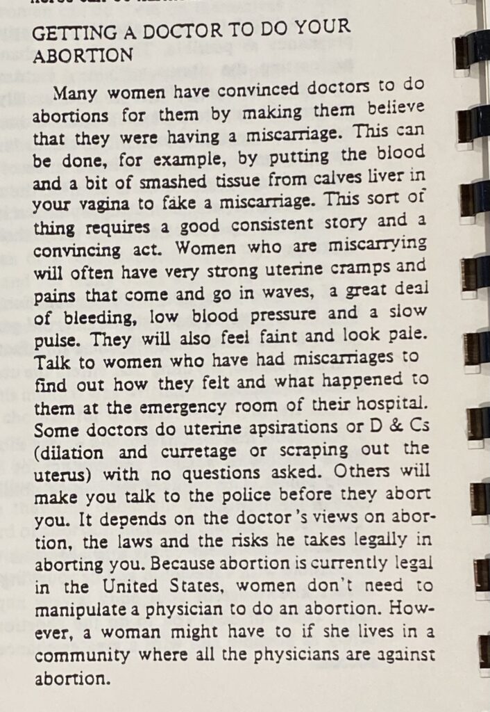Excerpt entitled "Getting a Doctor to Do Your Abortion" from  "When Birth Control Fails: How To Abort Ourselves Safely" by Suzann Gage from the Women's Health Specialists of California records, Sophia Smith Collection
