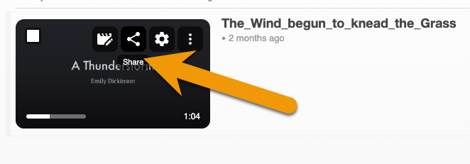 A recording in Panopto with a red arrow pointing to the Share button