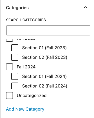 Image of the categories to choose from in a WordPress post