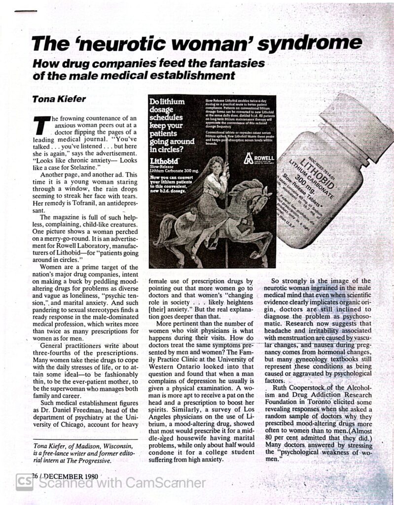 Article titled The Neurotic Woman Syndrome, featuring an amphetamine advertisement geared toward hosuewifes