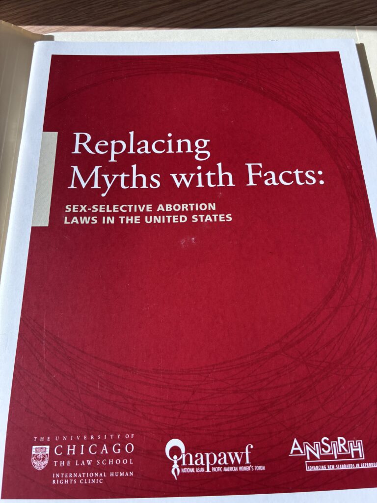 A booklet titled "Replacing Myths with Facts: Sex-Selective Abortion Laws in the United States"