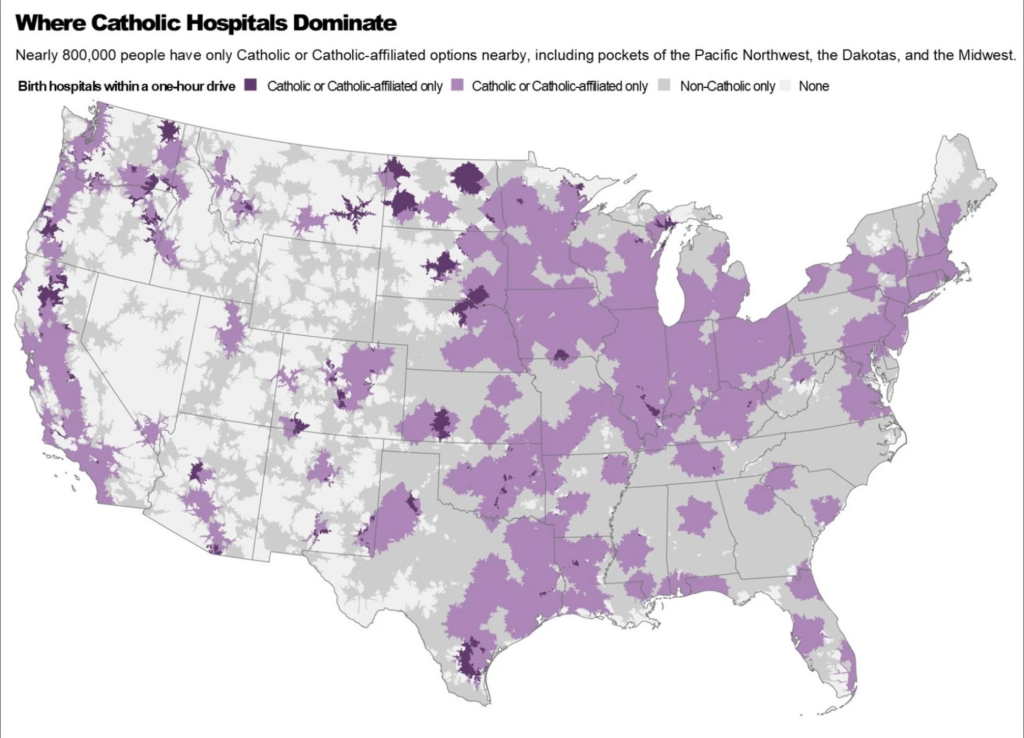 map of catholic hospital dominated areas in the U.S.