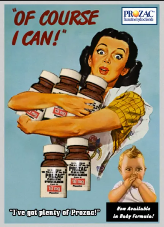 Advertisement for Prozac featuring a housewife